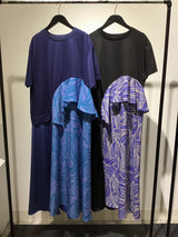 QVC 異素材プリントワンピース